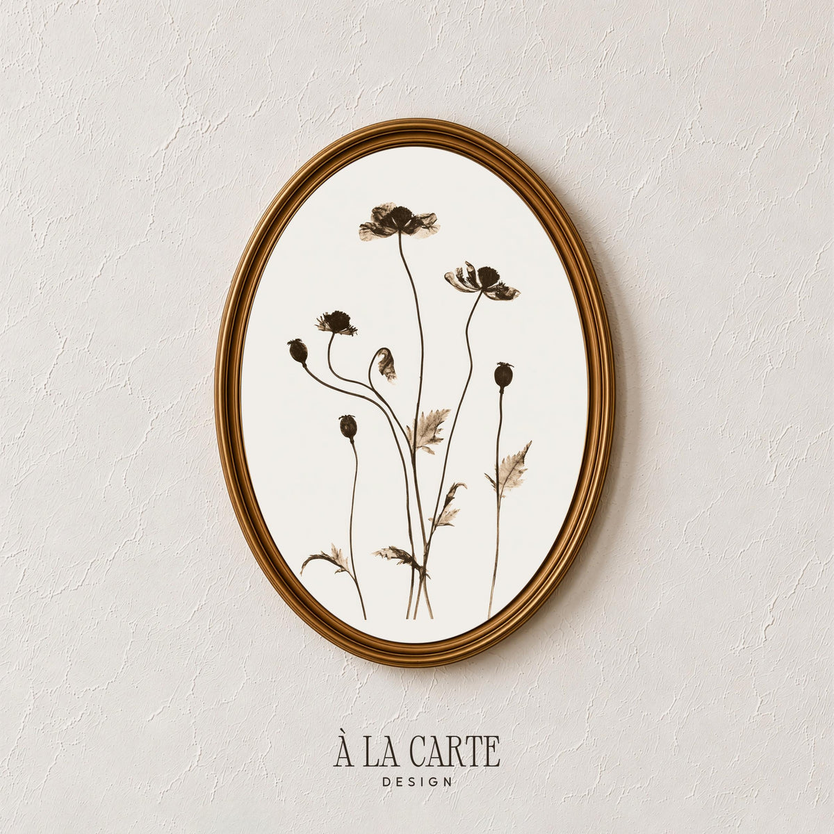 Large botanical wall art — organic wildflower silhouette with leaves and stems in rustic farmhouse style