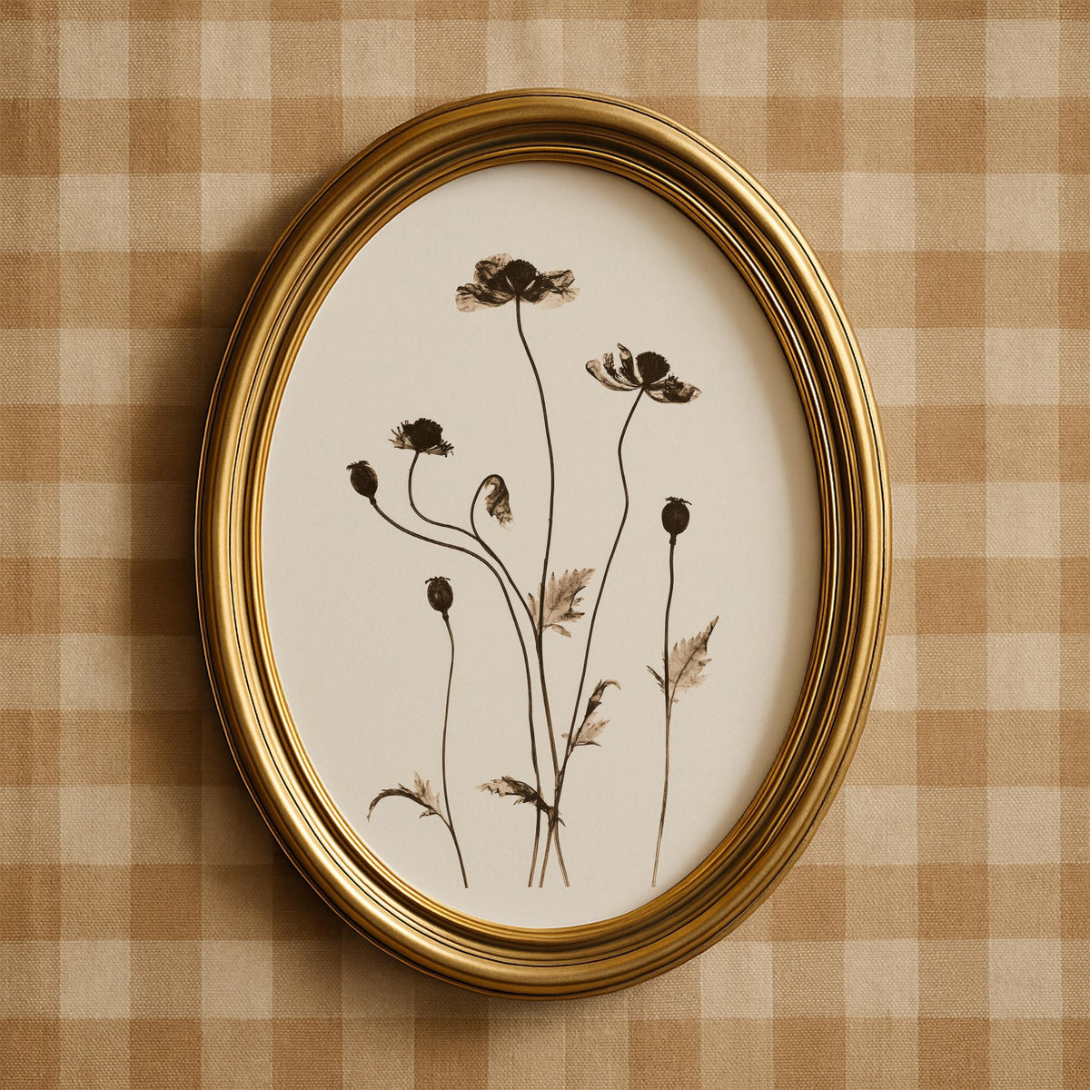 Slender wildflower stems digital print for kitchen — minimalist floral composition with soft botanical linework