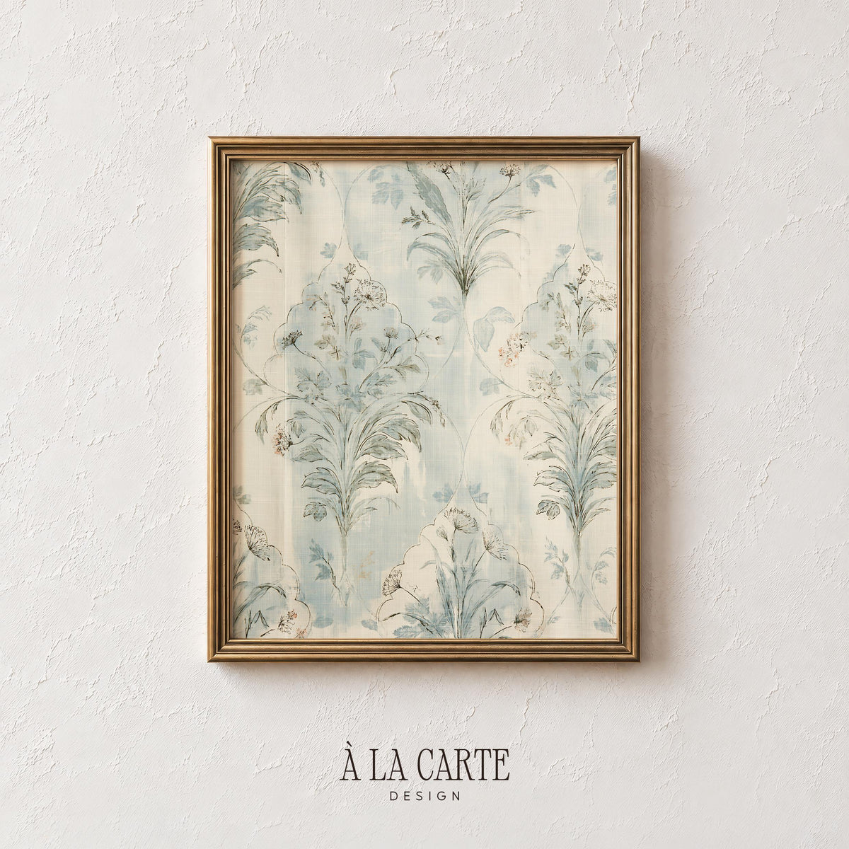 Vintage fabric art for entryway — delicate feathery botanical clusters with French country faded elegance