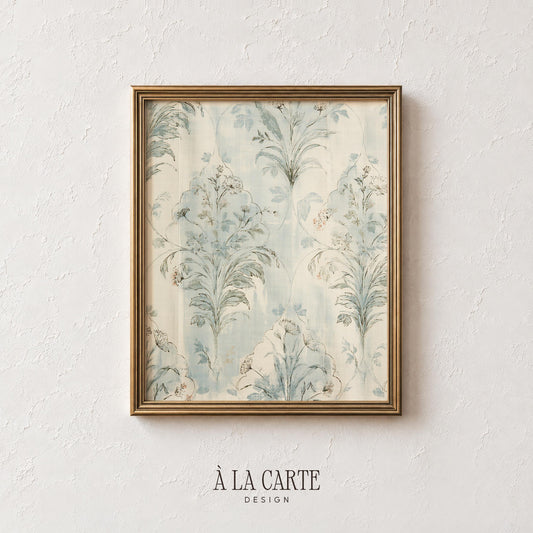Vintage fabric art for entryway — delicate feathery botanical clusters with French country faded elegance