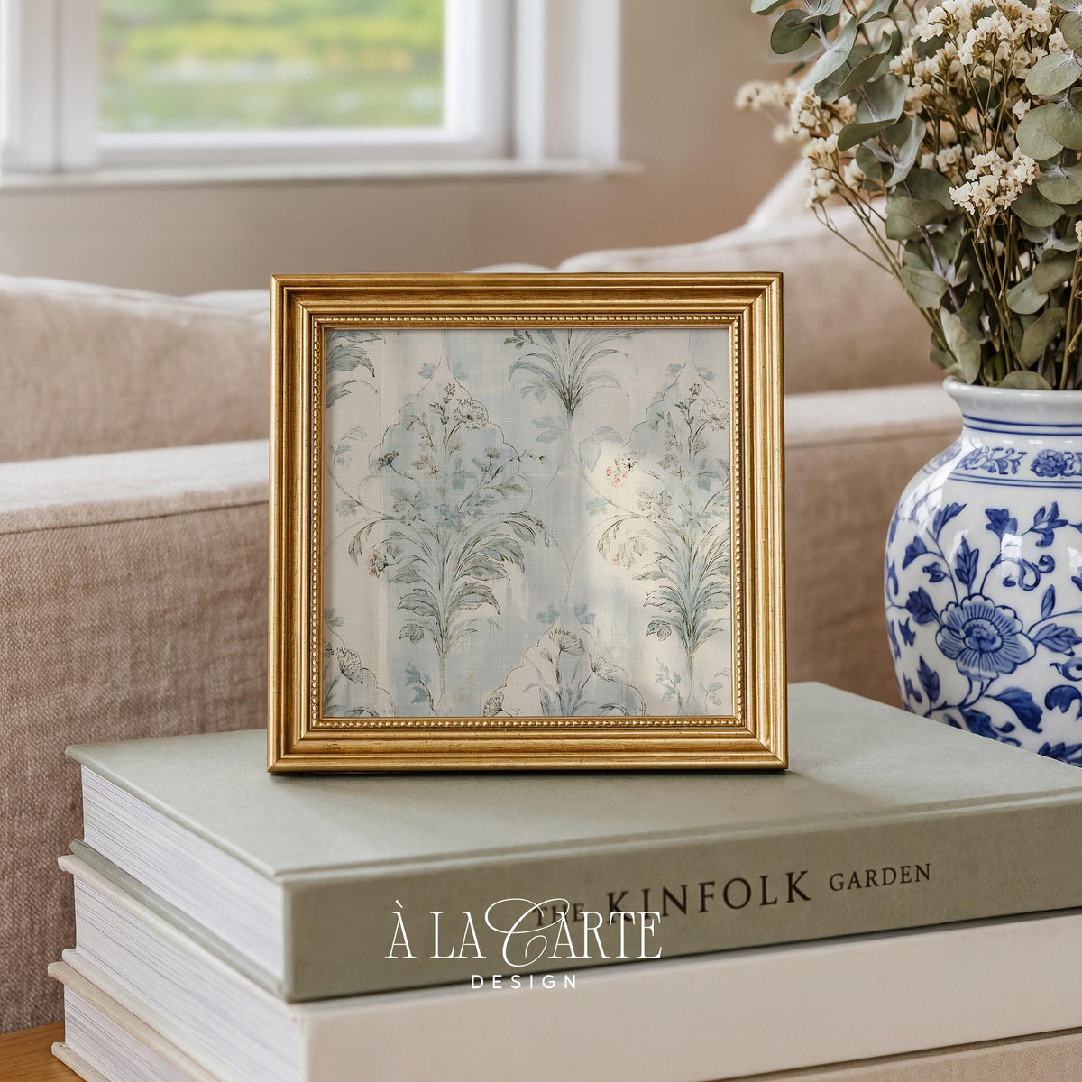 Ornate tapestry wall art for dining room — heirloom-inspired symmetrical florals with worn, timeworn aesthetic