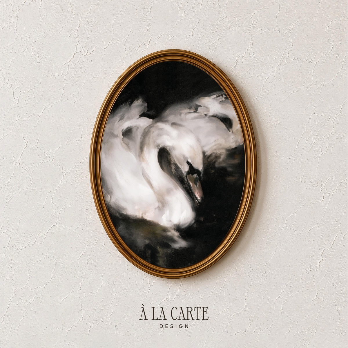 Expressive waterfowl wall art for bedroom — ghostly white forms against inky theatrical backdrop
