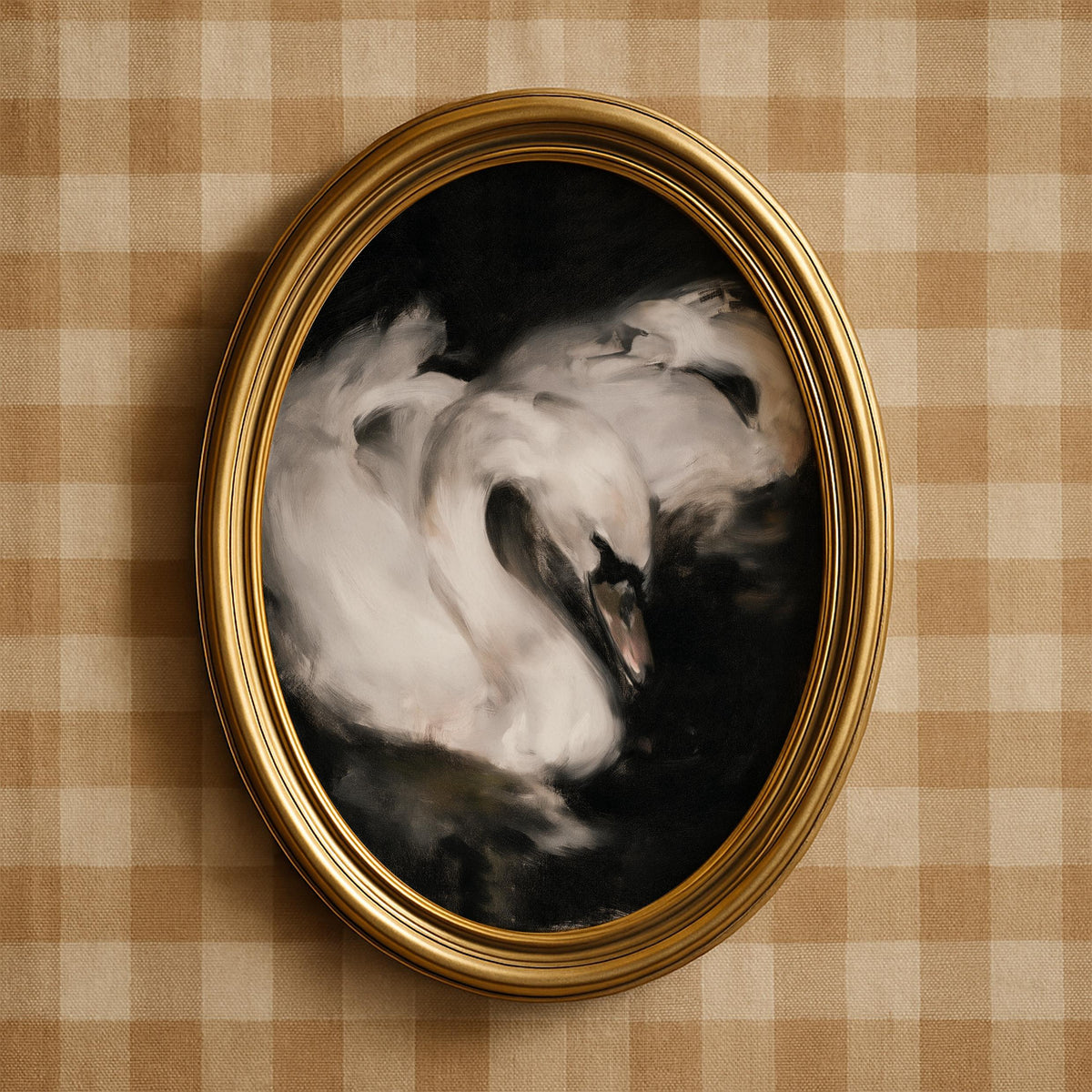 Pale swan silhouettes picture for entryway — loose textured strokes create shadowy sophisticated ambiance