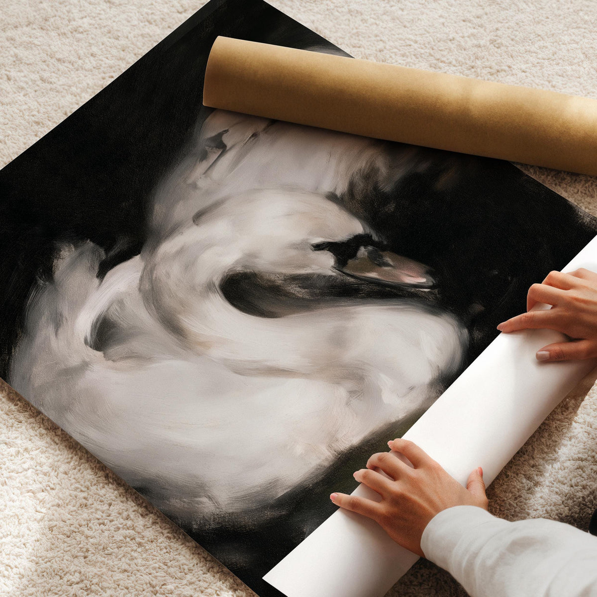 Boho neutral swan print instant download — moody color palette with striking tonal contrast