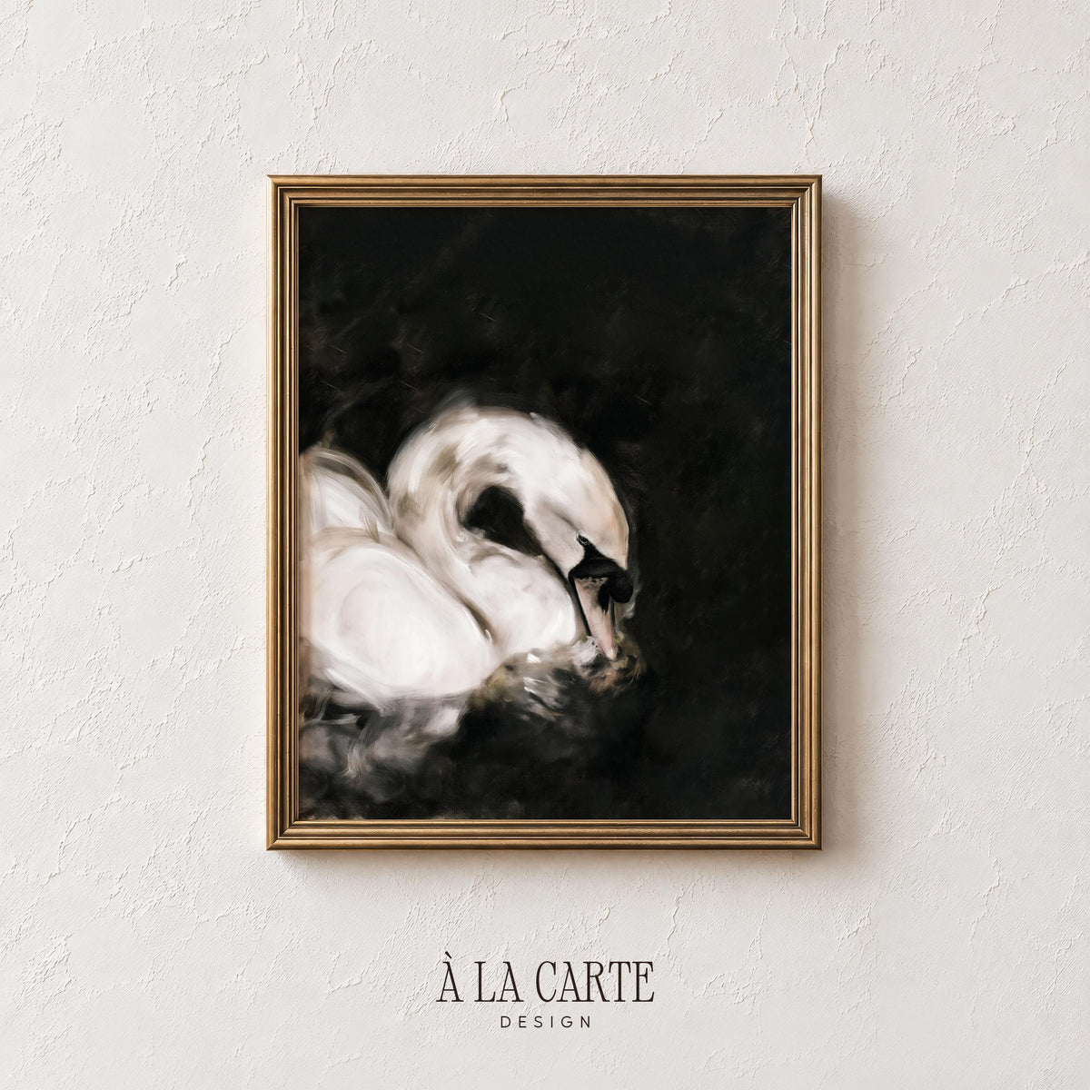 Moody avian painting printable download for living room — soft cream brushstrokes against deep dramatic backdrop