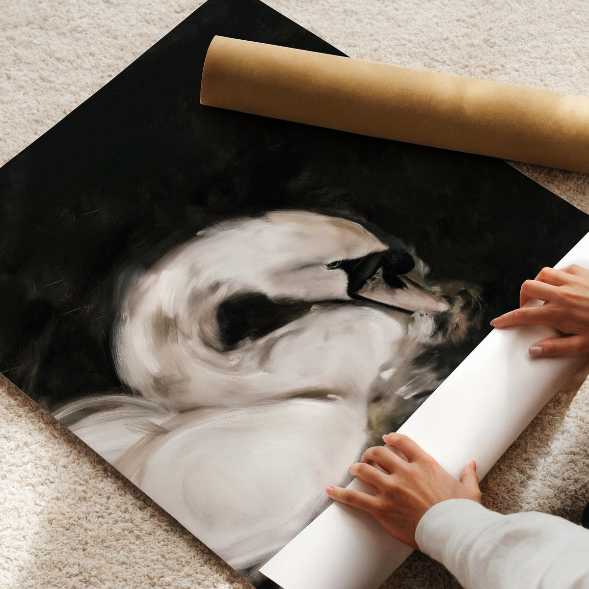 Dark aesthetic bird wall art for bedrooms — expressive waterfowl poster with muted sophisticated palette
