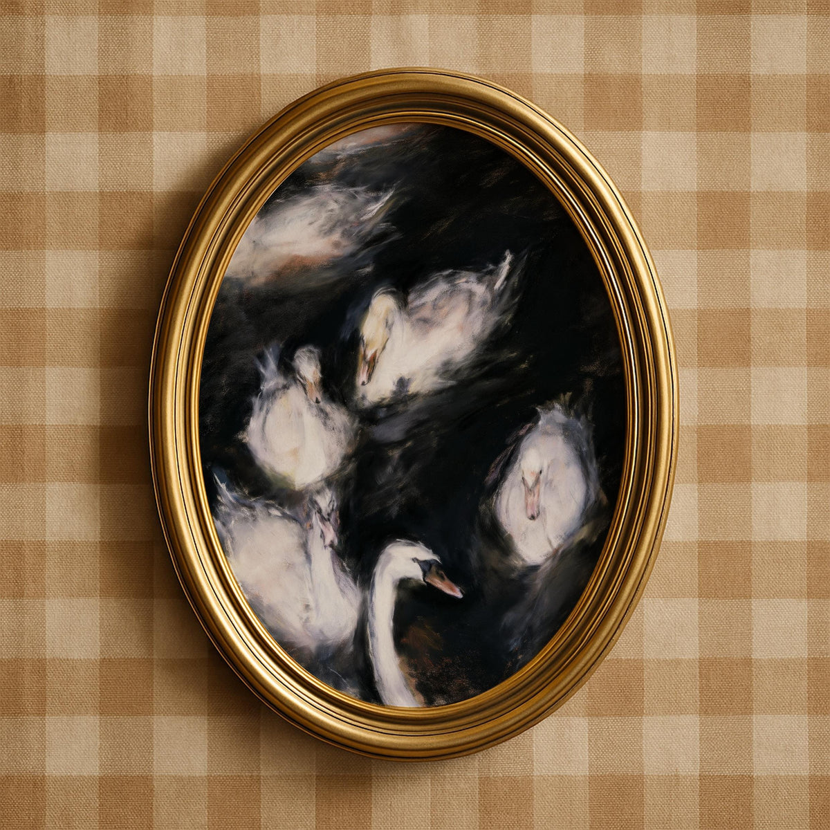 Graceful bird painting wall decor for dark academia spaces — high-contrast whites against rich shadowy tones