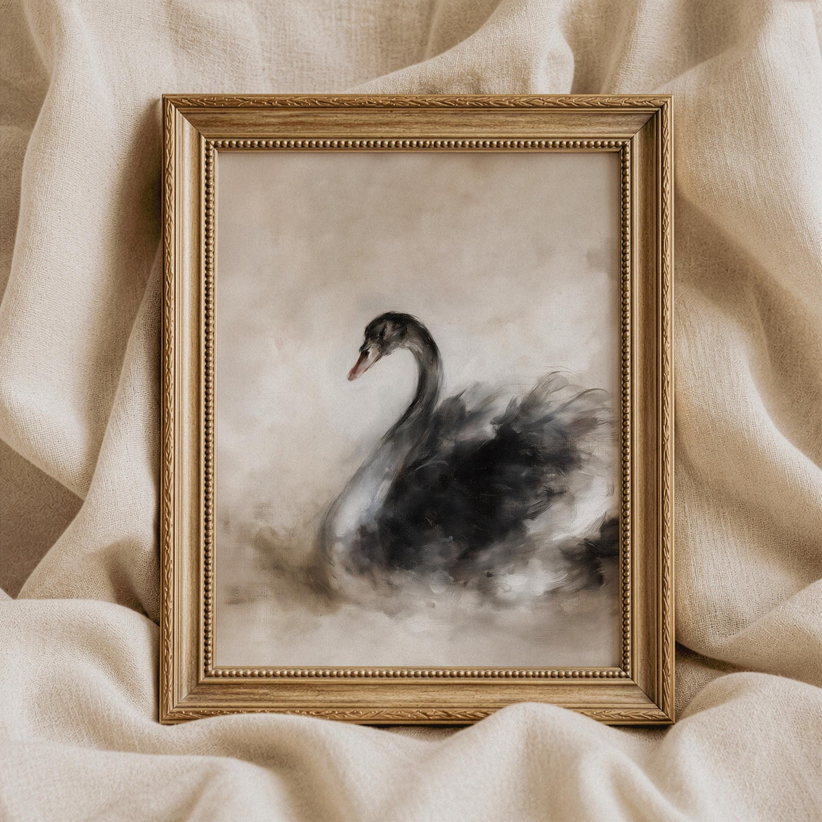 Vintage-style bird print for living room gallery wall — sepia and charcoal tones with artistic brushstrokes