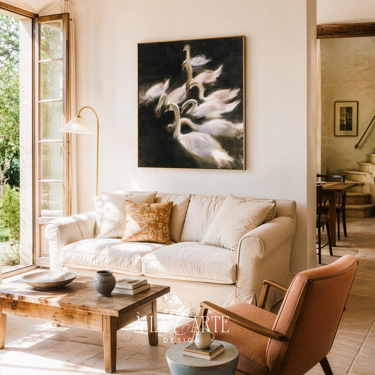 Cottagecore swan poster — atmospheric artwork showcasing delicate feathered forms and mysterious ambiance