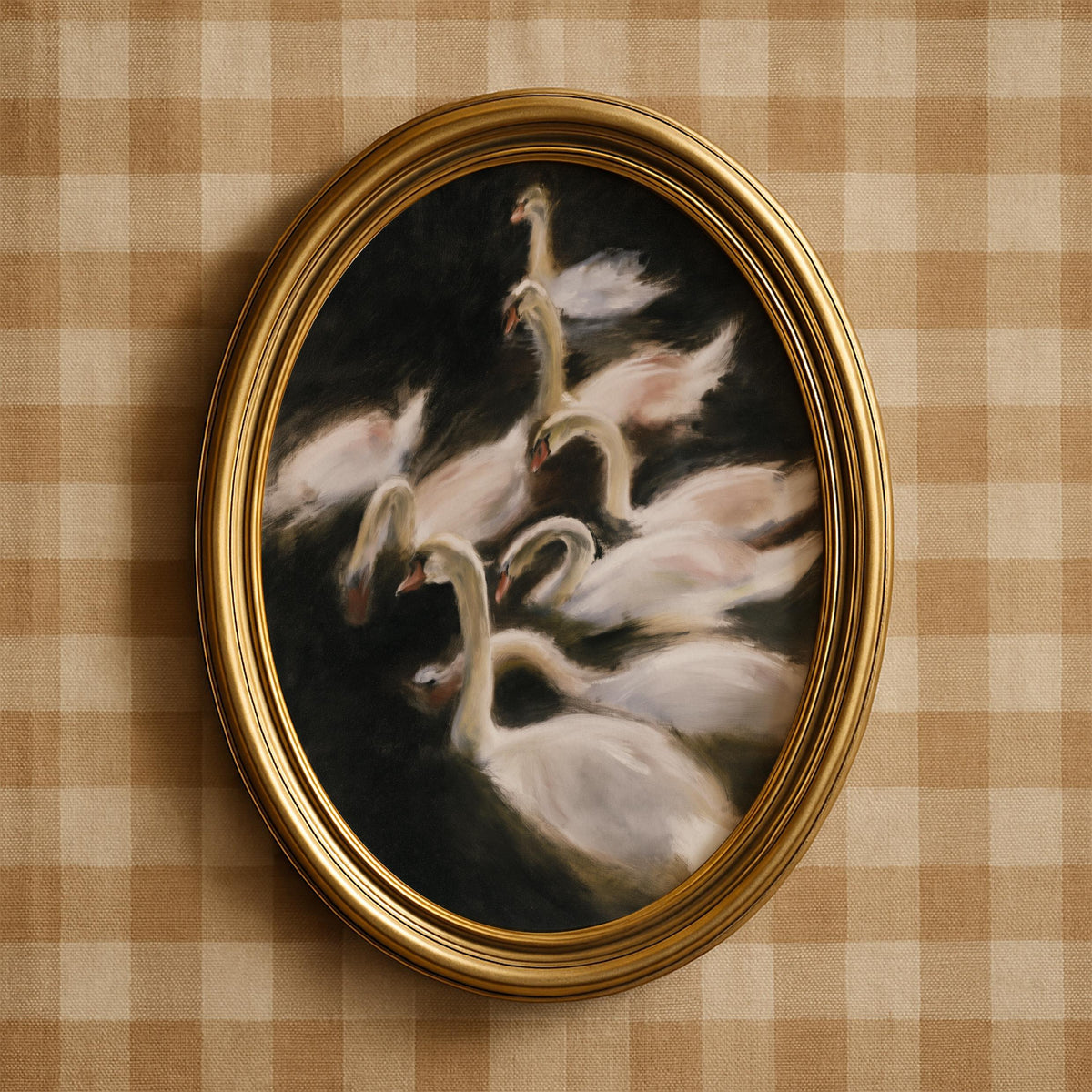 Trendy swan lake inspired print — dark academia wall art with soft whites and charcoal brushstrokes