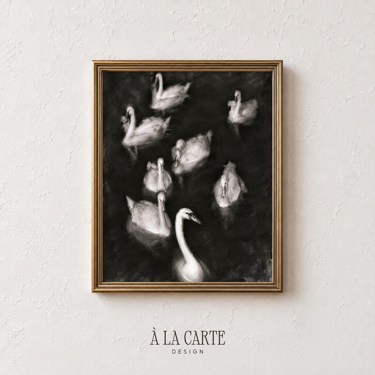 Birds on dark water poster for bedroom — cottagecore inspired painting with soft luminosity
