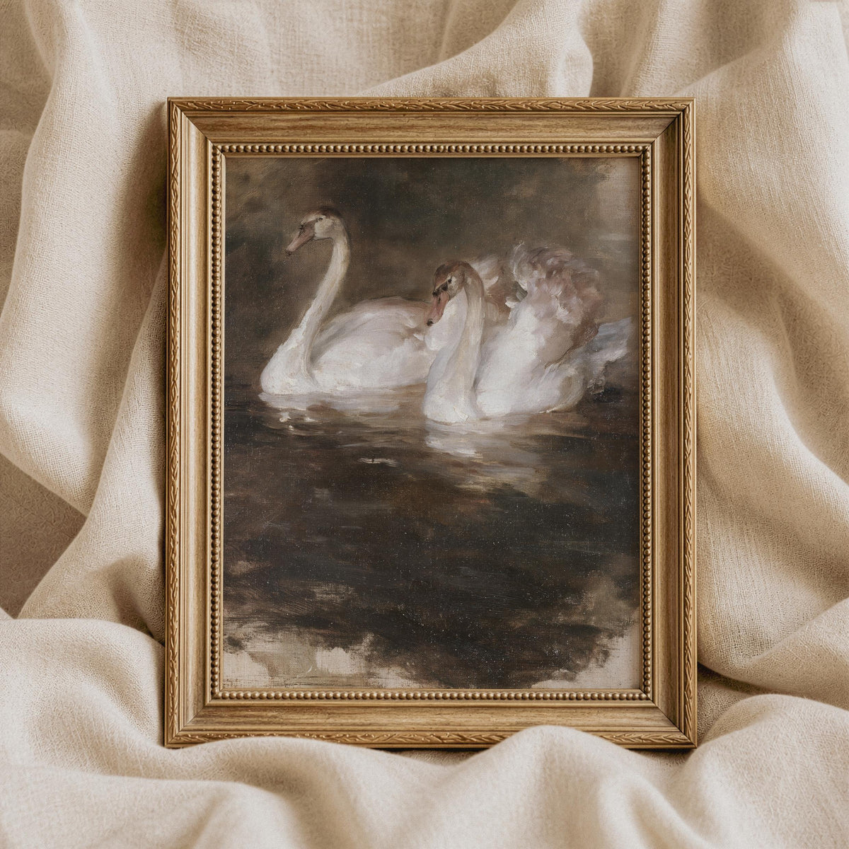 Vintage aquatic birds gallery wall print — cream and brown color scheme with antique inspired brushwork