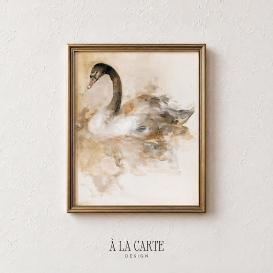 Moody bird artwork poster featuring abstract background washes in earthy neutral tones