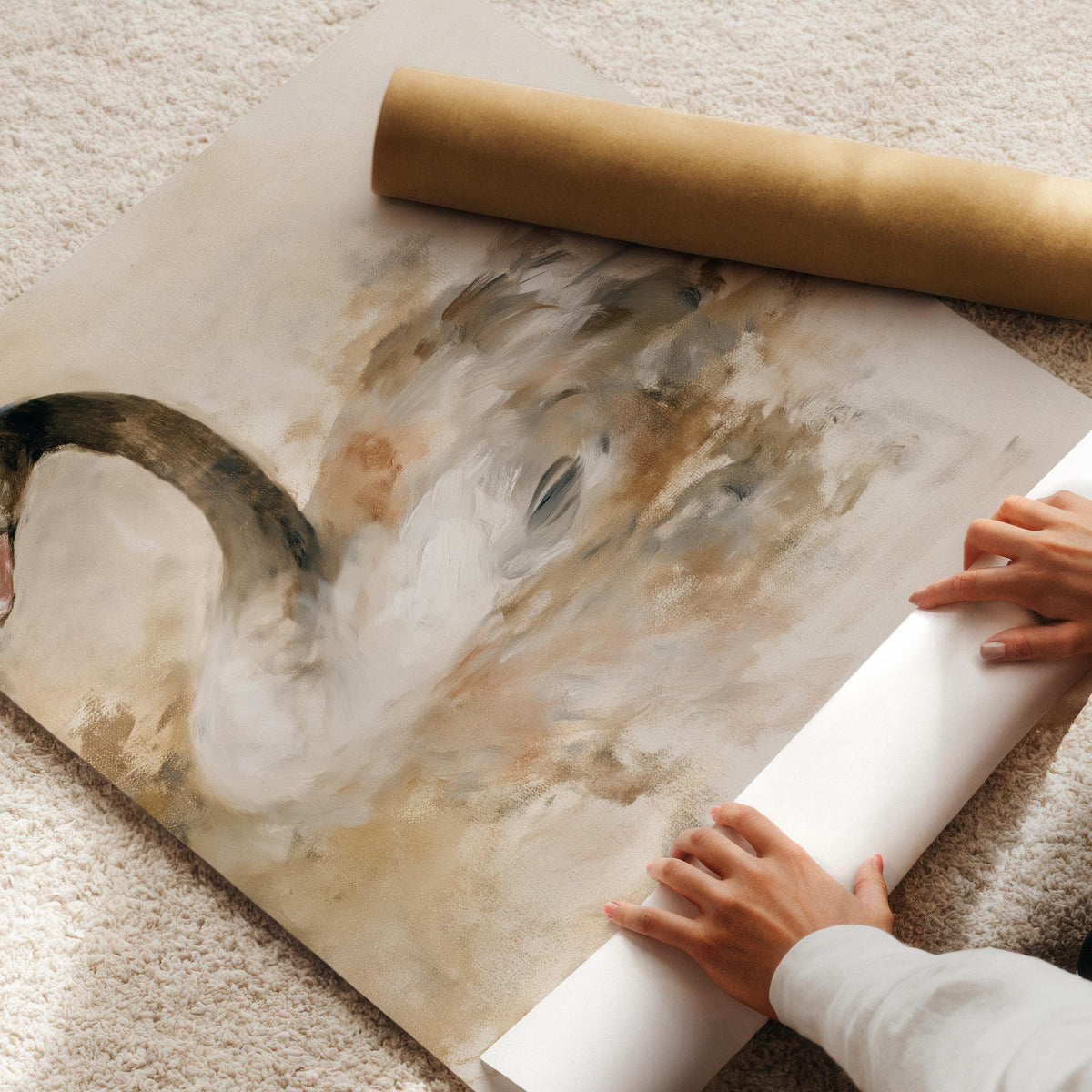 Vintage bird picture printable for entryway — atmospheric watercolor effect in cream and brown hues