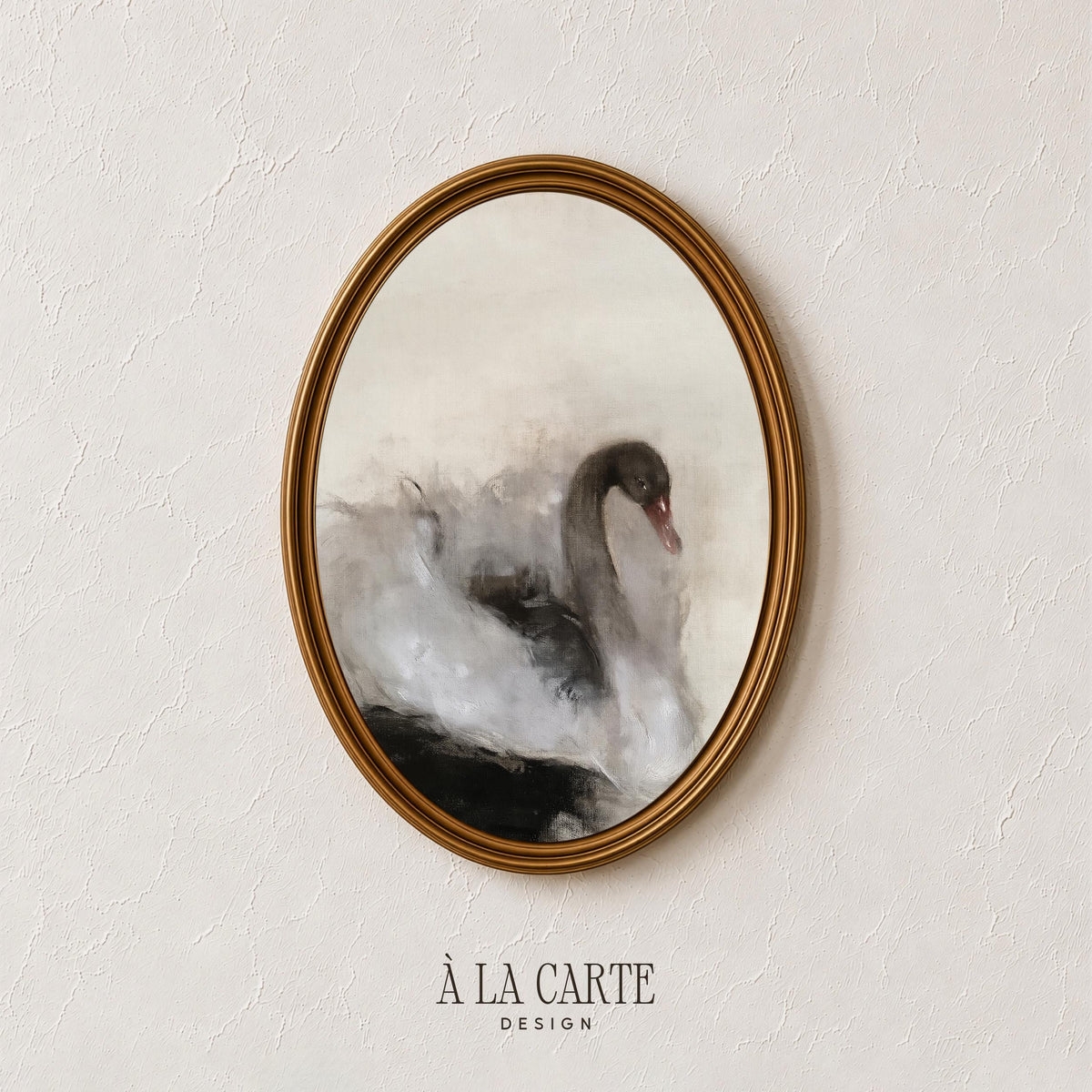 Delicate swan artwork large format digital print — cottagecore aesthetic with soft blended background