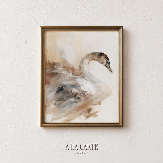 Cottagecore swan digital print for home gallery wall — graceful portraiture with atmospheric vintage finish