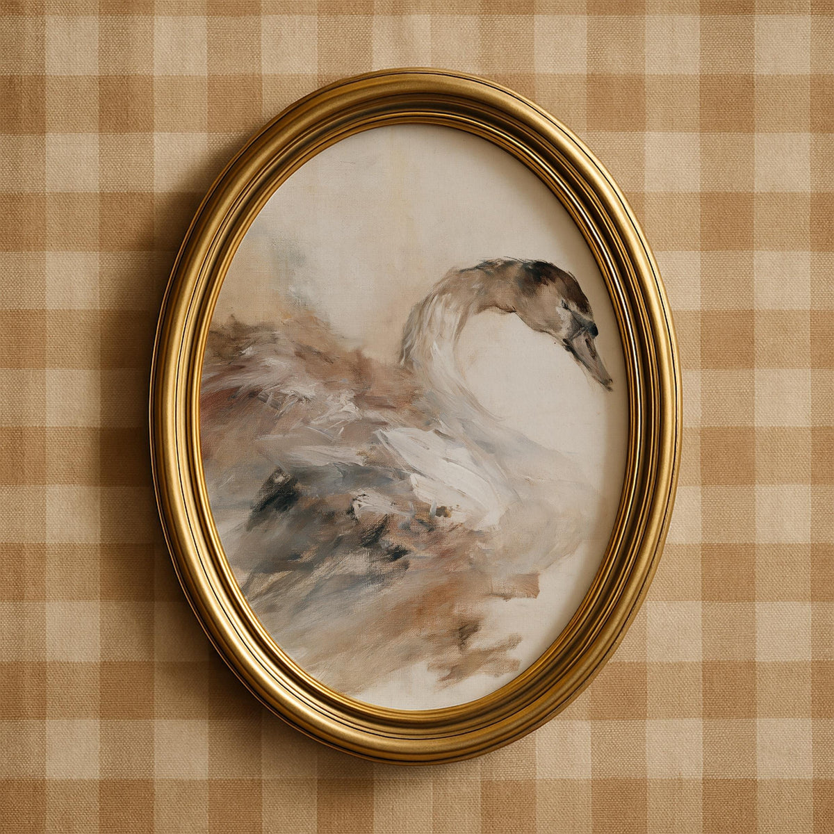 Abstract bird art wall decor featuring elegant swan — textured brushwork with farmhouse vintage vibes