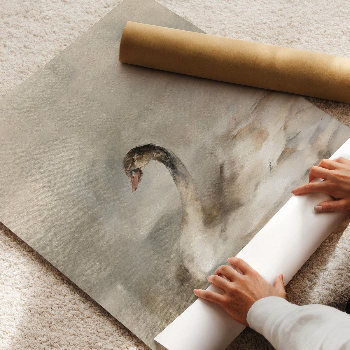 Serene floating bird print digital art — moody gentle aesthetic perfect for calm bedroom decor