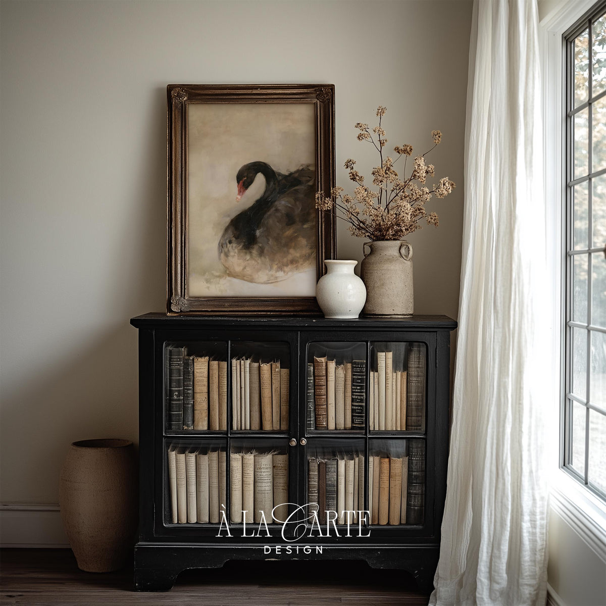 Black Moody Swan Wall Art, Abstract Bird Print, Contemporary Swan Printable, Dark Cottagecore Decor, I Modern Birds Art V171