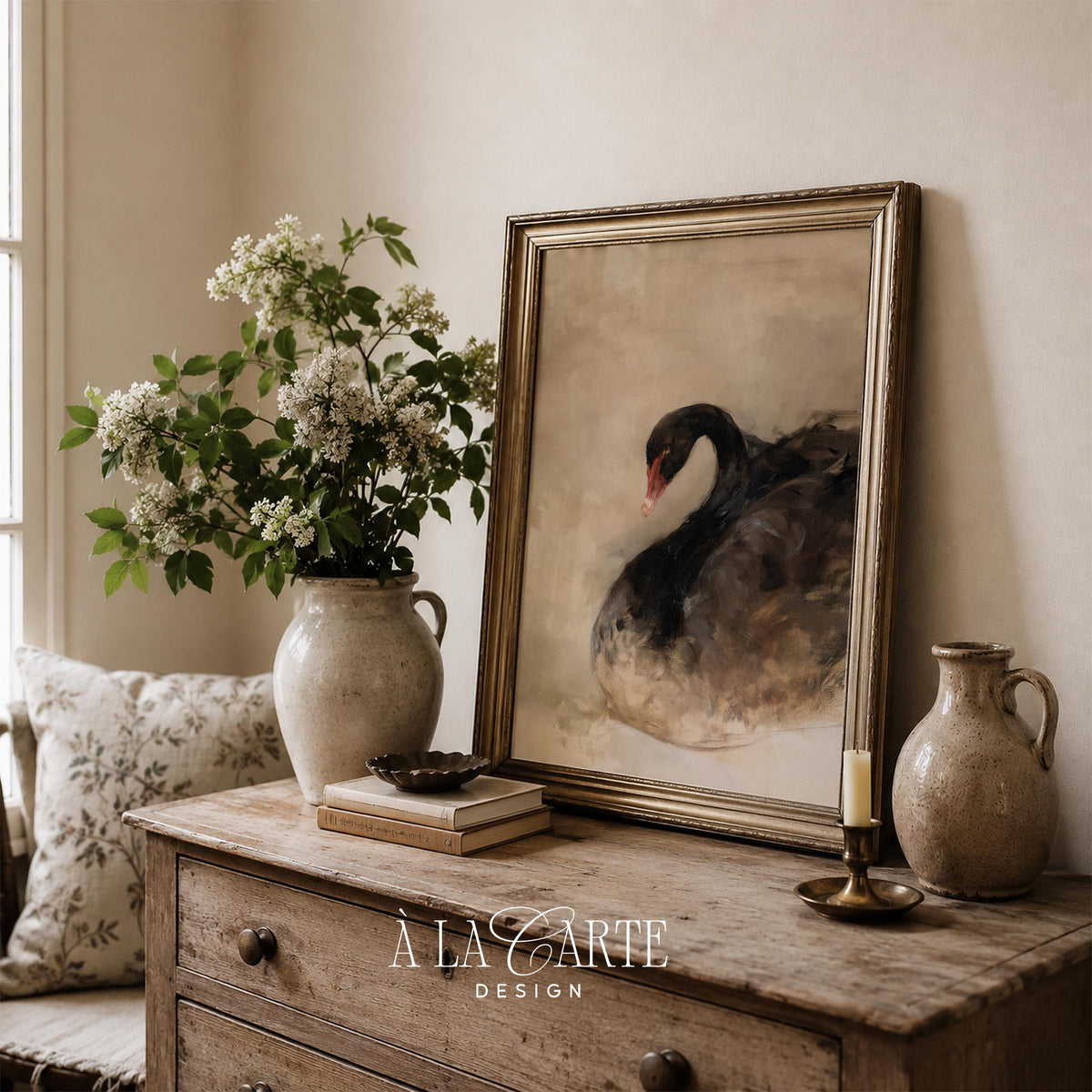 Black Moody Swan Wall Art, Abstract Bird Print, Contemporary Swan Printable, Dark Cottagecore Decor, I Modern Birds Art V171
