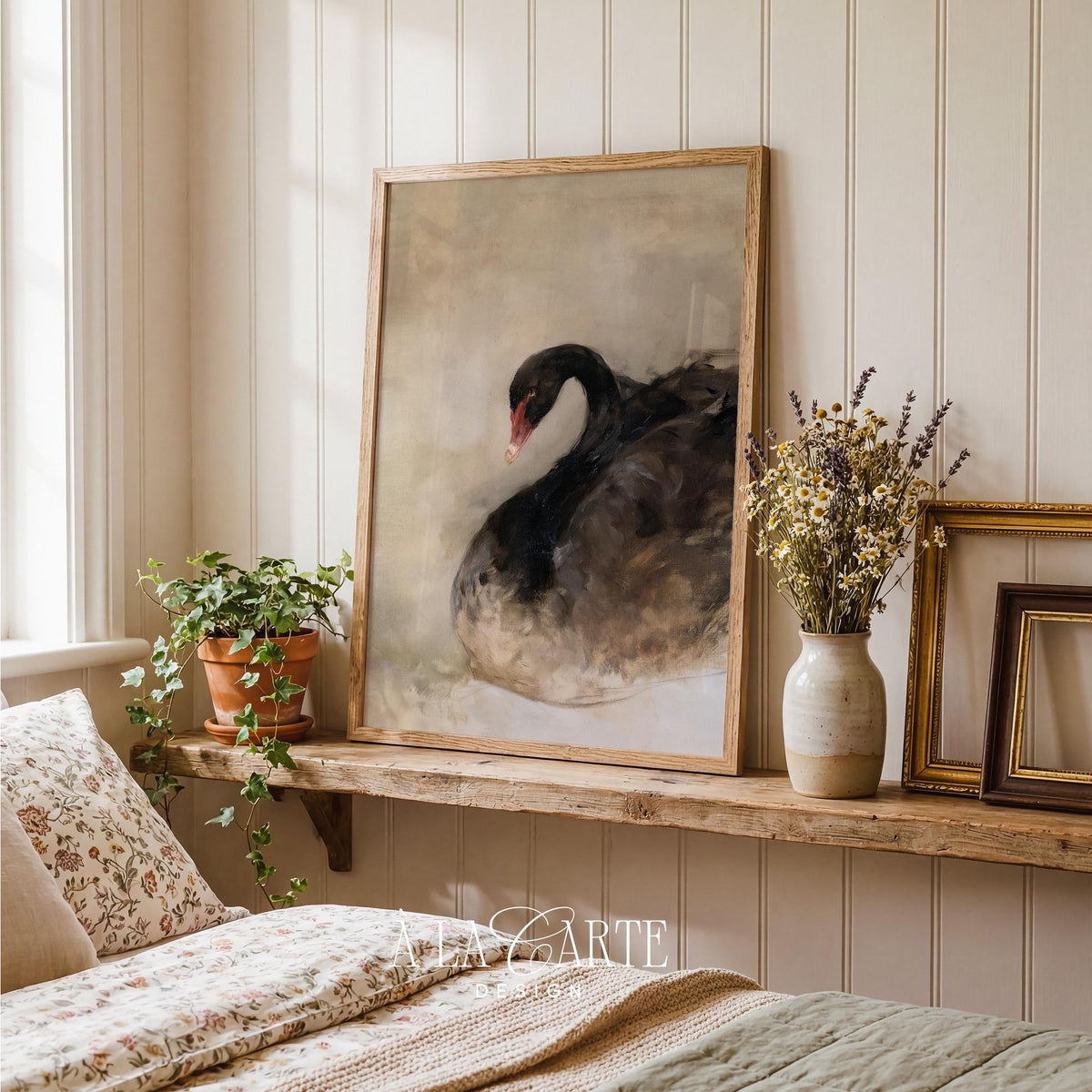 Black Moody Swan Wall Art, Abstract Bird Print, Contemporary Swan Printable, Dark Cottagecore Decor, I Modern Birds Art V171
