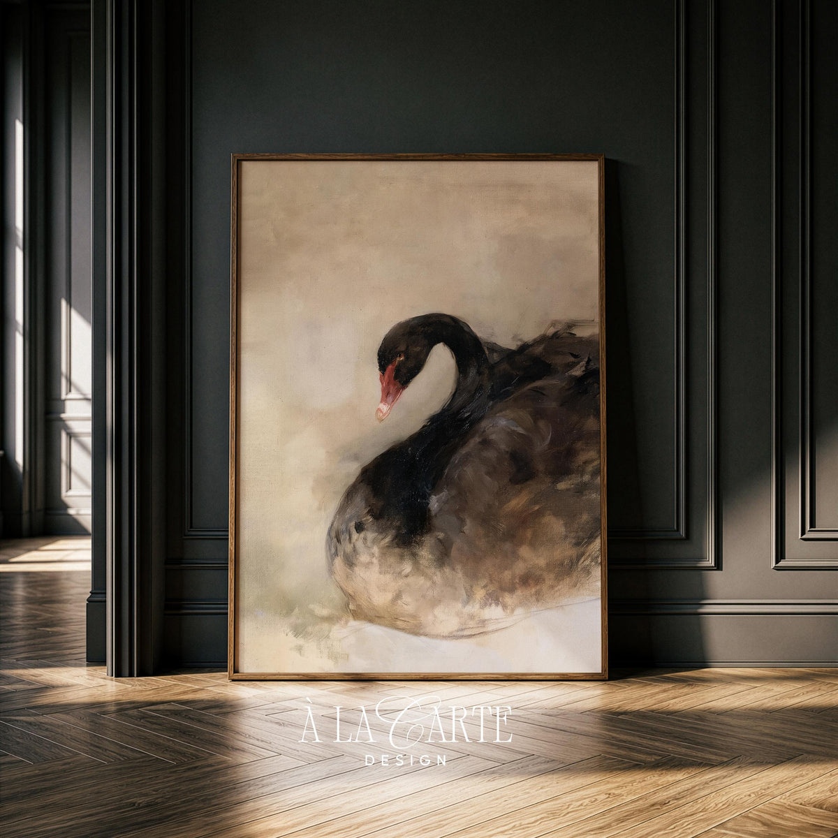 Black Moody Swan Wall Art, Abstract Bird Print, Contemporary Swan Printable, Dark Cottagecore Decor, I Modern Birds Art V171