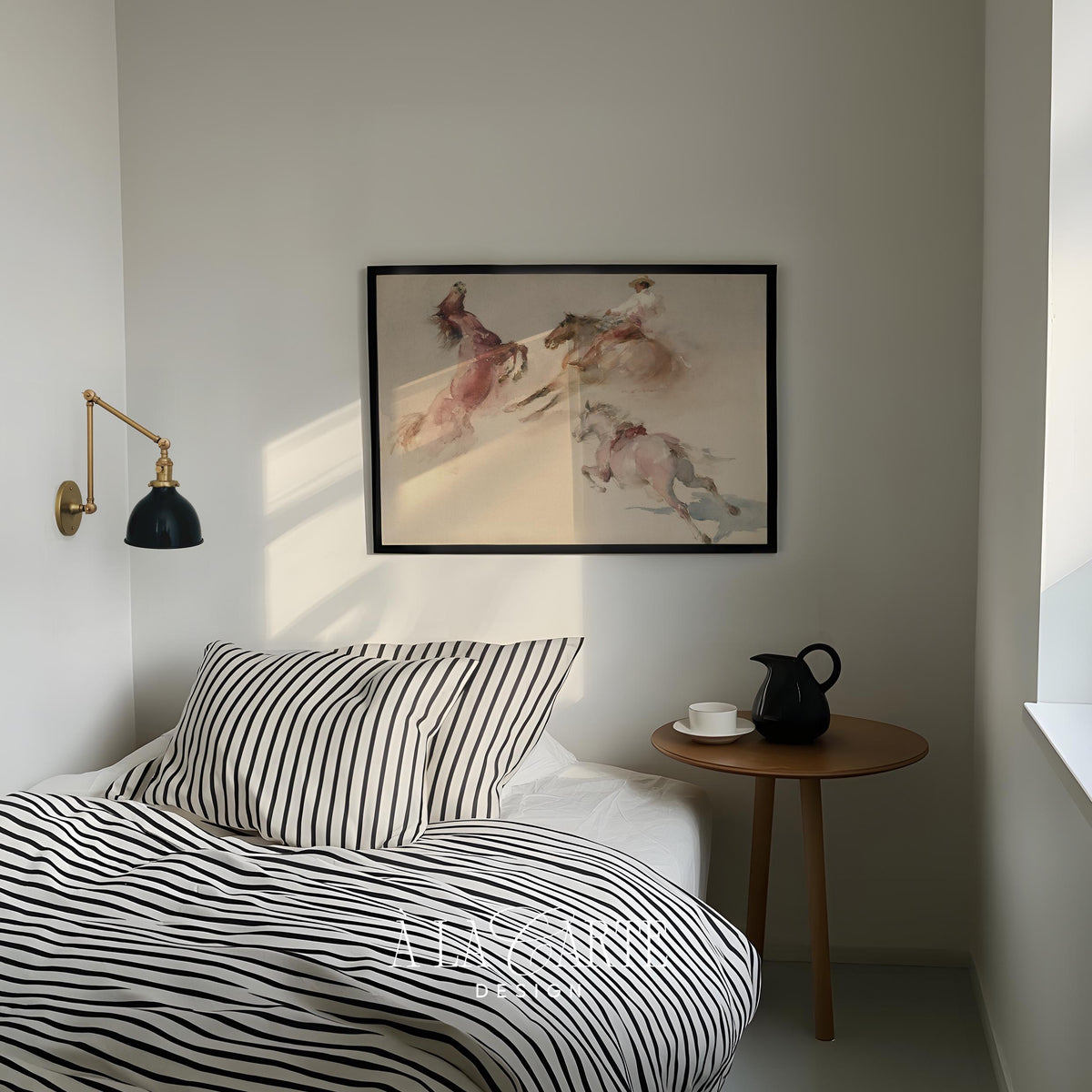 Horseman with rearing steed wall art — watercolor ranch printable for gallery walls in soft vintage palette