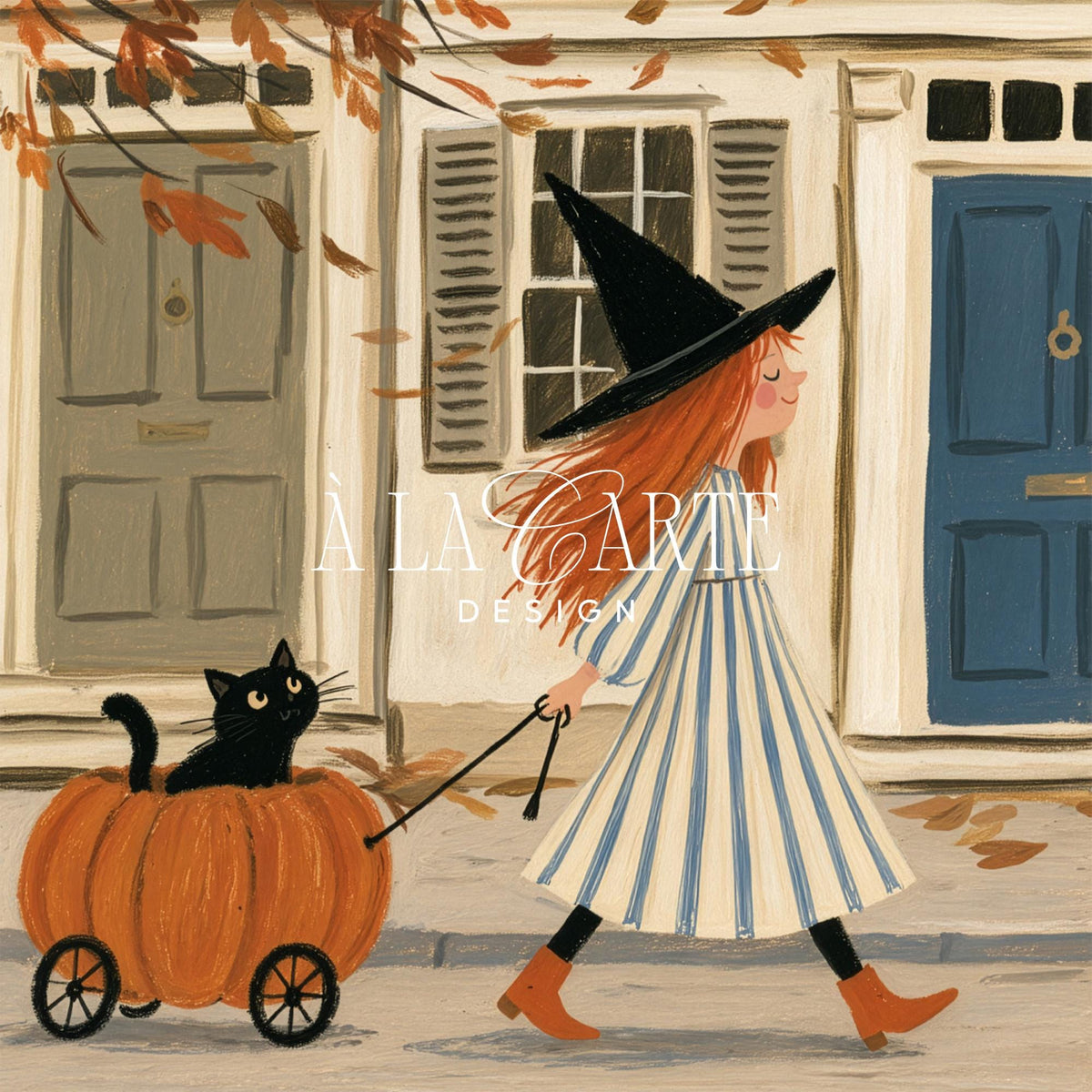 Whimsical fall illustration wall art for bedroom — charming storybook scene with warm seasonal palette