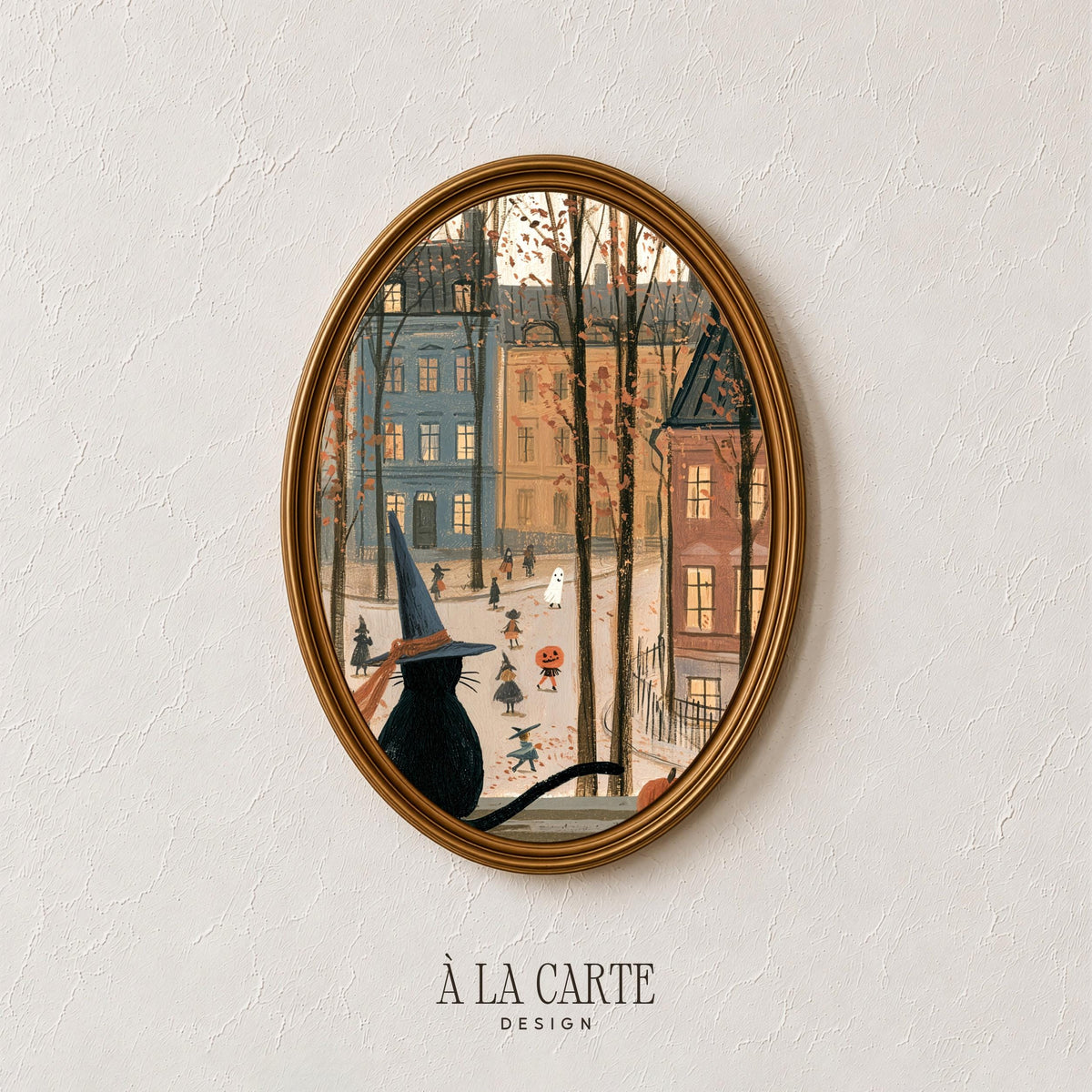 Mystical pet portrait poster for gallery wall — Scandinavian-inspired autumn illustration with storybook warmth