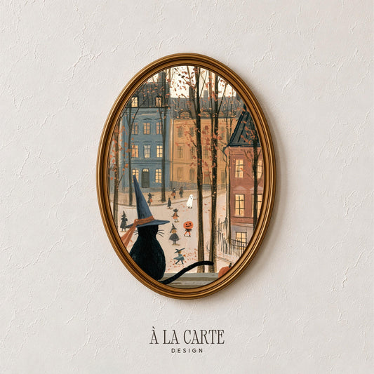 Mystical pet portrait poster for gallery wall — Scandinavian-inspired autumn illustration with storybook warmth