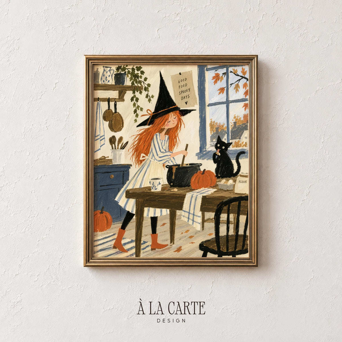 Witchy kitchen art printable instant download — cozy illustration with textured brushstrokes and cottagecore vibe
