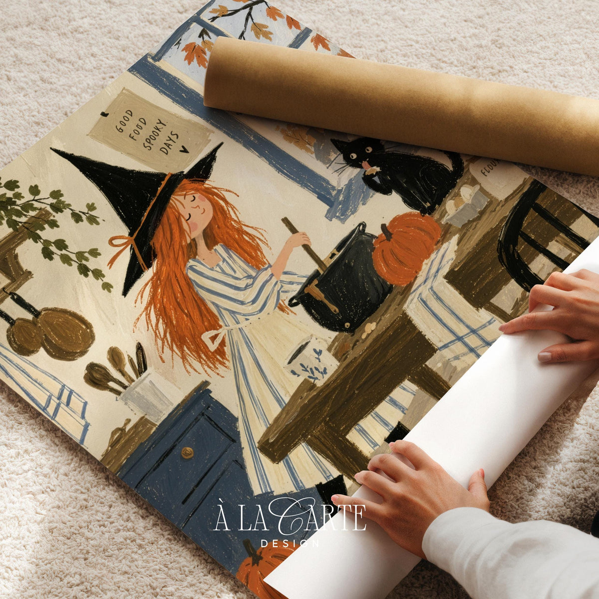 Whimsical potion maker poster for any room — spooky-but-sweet illustration with rustic charm and autumn colors