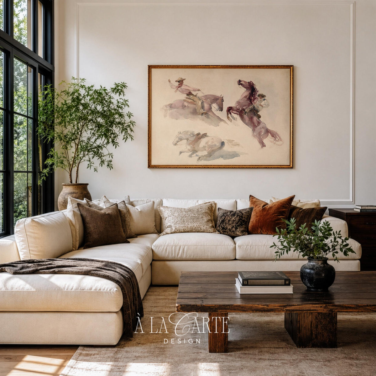 Western equestrian wall art instant download — soft washes and dusty neutral hues capturing motion and antique character