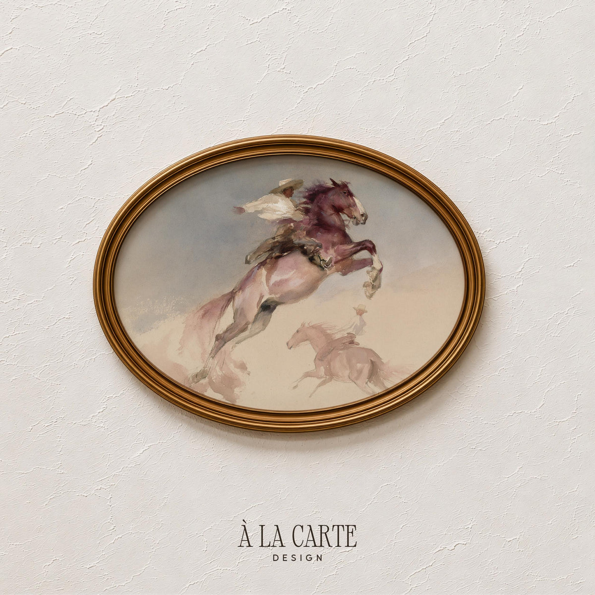 Vintage horsemanship artwork picture — antique-inspired painting in dusty warm and cool tones