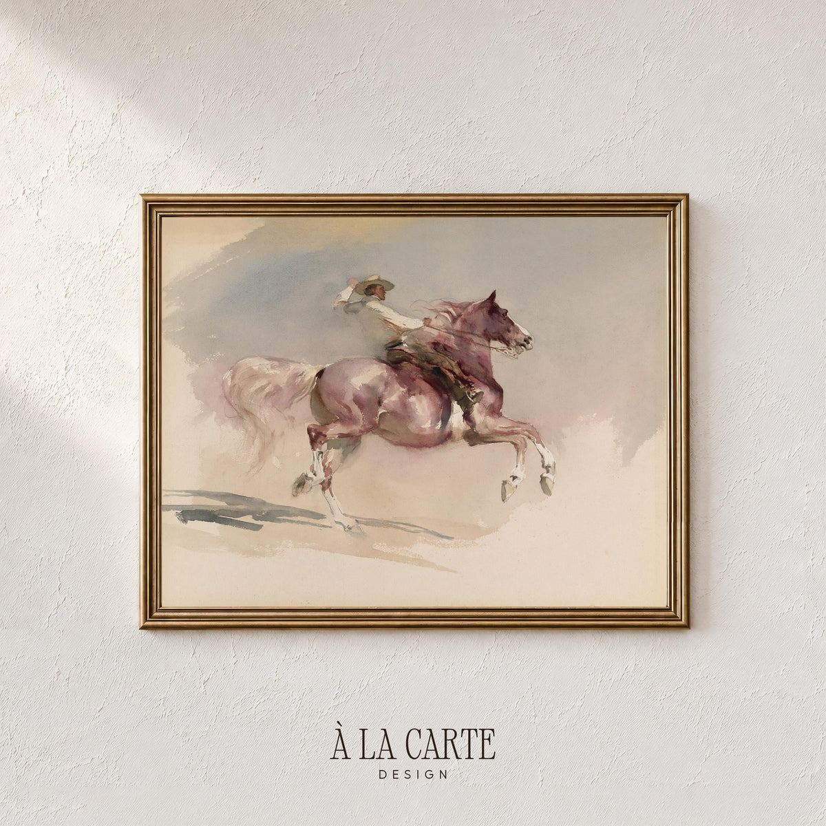 Galloping horse painting printable for entryway — timeless rustic scene with flowing garments and western heritage feel