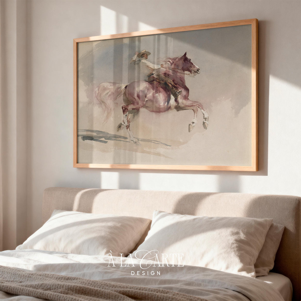 Vintage western horseback printable — faded antique aesthetic with graceful rider silhouette against open landscape