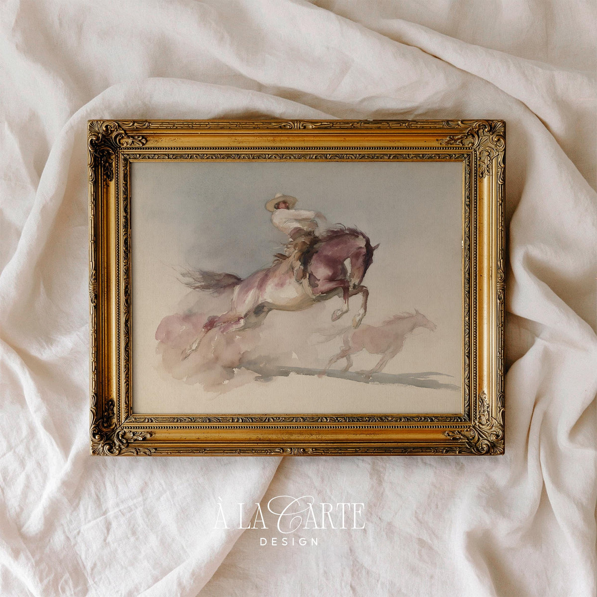 Western rider poster instant download for bedroom — soft earthy palette with expressive brushwork and untamed feel