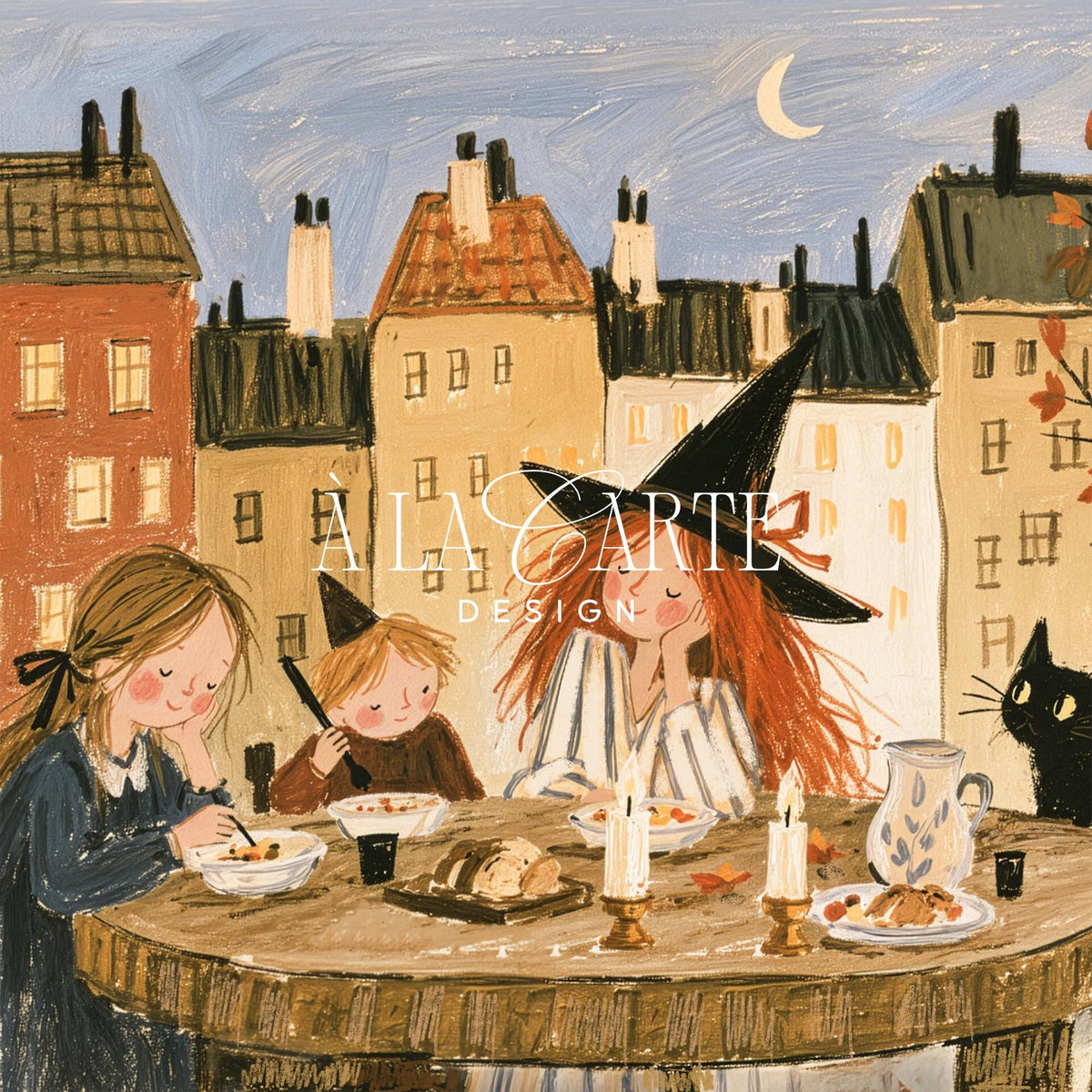 Witch Painting, Cozy Halloween Folk Wall Art, Playroom Print, Witchy Room Cozy Fall Decor, Baby Girl Nursery, Scandinavian Wall Art H305
