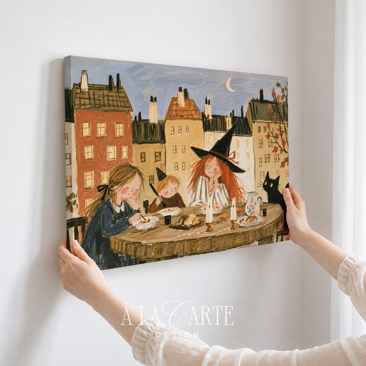 Witch Painting, Cozy Halloween Folk Wall Art, Playroom Print, Witchy Room Cozy Fall Decor, Baby Girl Nursery, Scandinavian Wall Art H305