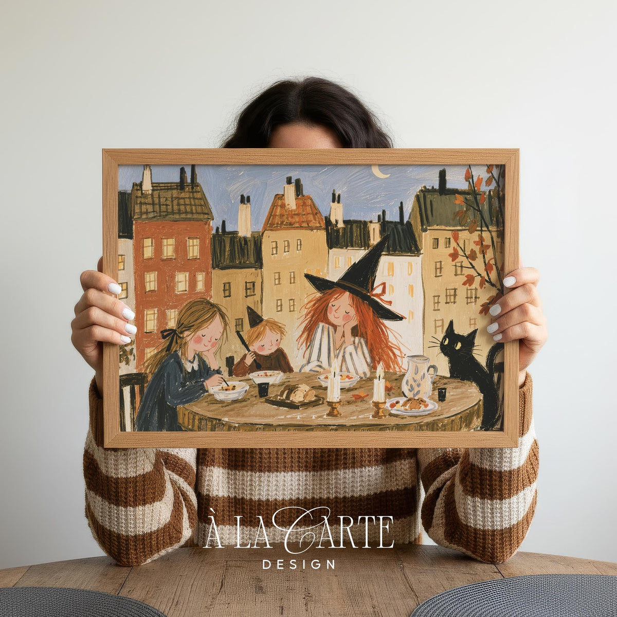 Witch Painting, Cozy Halloween Folk Wall Art, Playroom Print, Witchy Room Cozy Fall Decor, Baby Girl Nursery, Scandinavian Wall Art H305