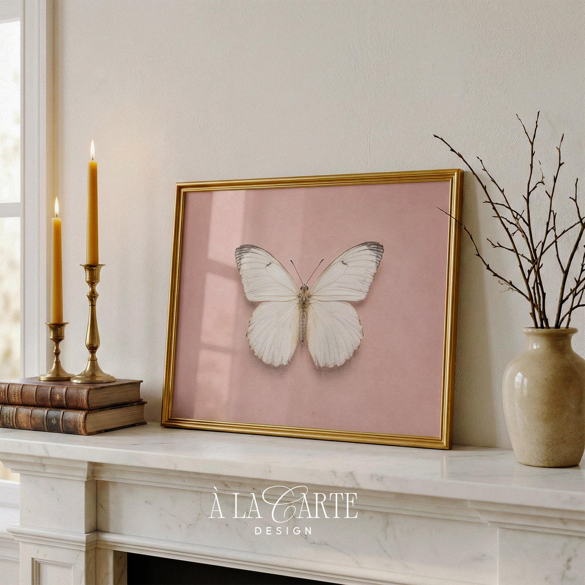 Delicate butterfly wall art featuring soft cottagecore aesthetic and romantic vintage illustration