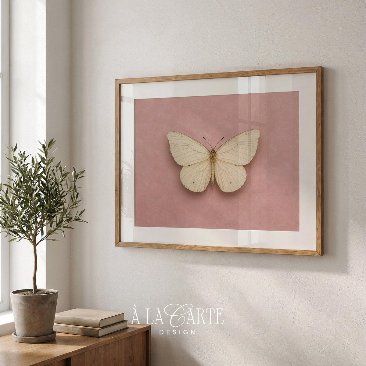 Butterfly artwork for entryway — delicate wings in naturalist tradition with vintage paper aesthetic