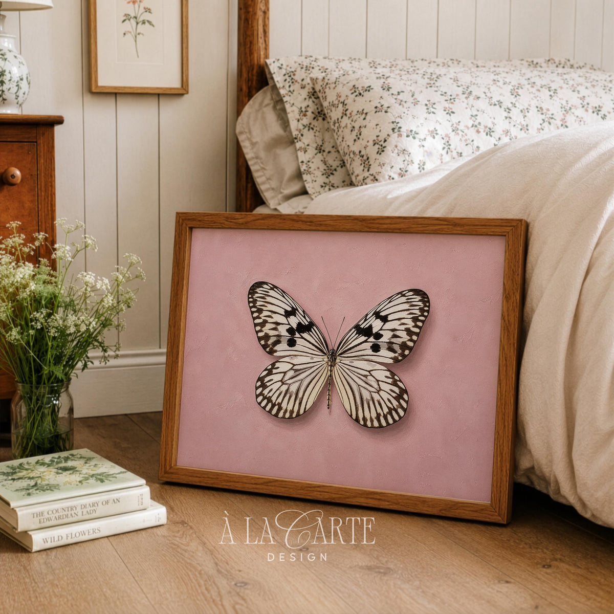 Cottage-style butterfly painting for children's room — antique specimen box design with charming aesthetic