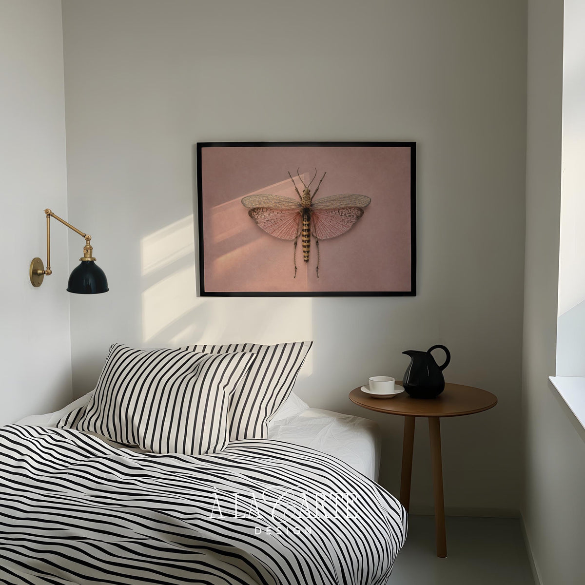 Butterfly specimen poster art for eclectic spaces — nature study illustration with soft peachy hues
