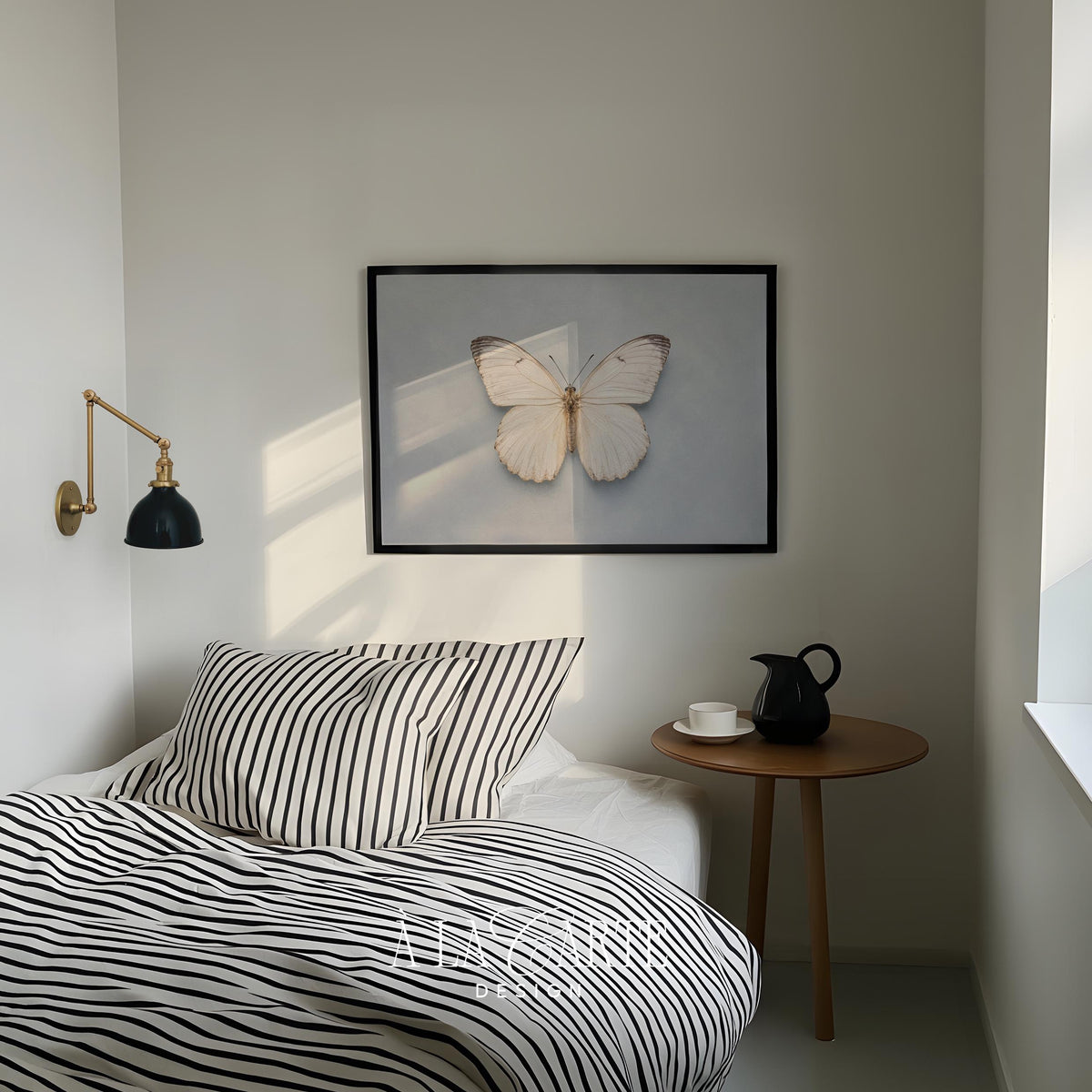 Pale lepidopteran printable wall art — quiet elegance nature print for serene bedroom décor