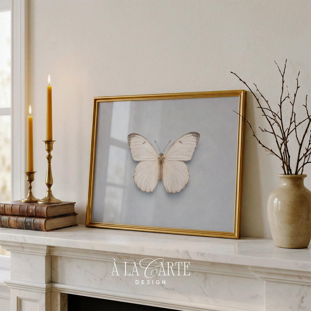 Vintage-style butterfly digital art — calm specimen print suitable for peaceful home spaces