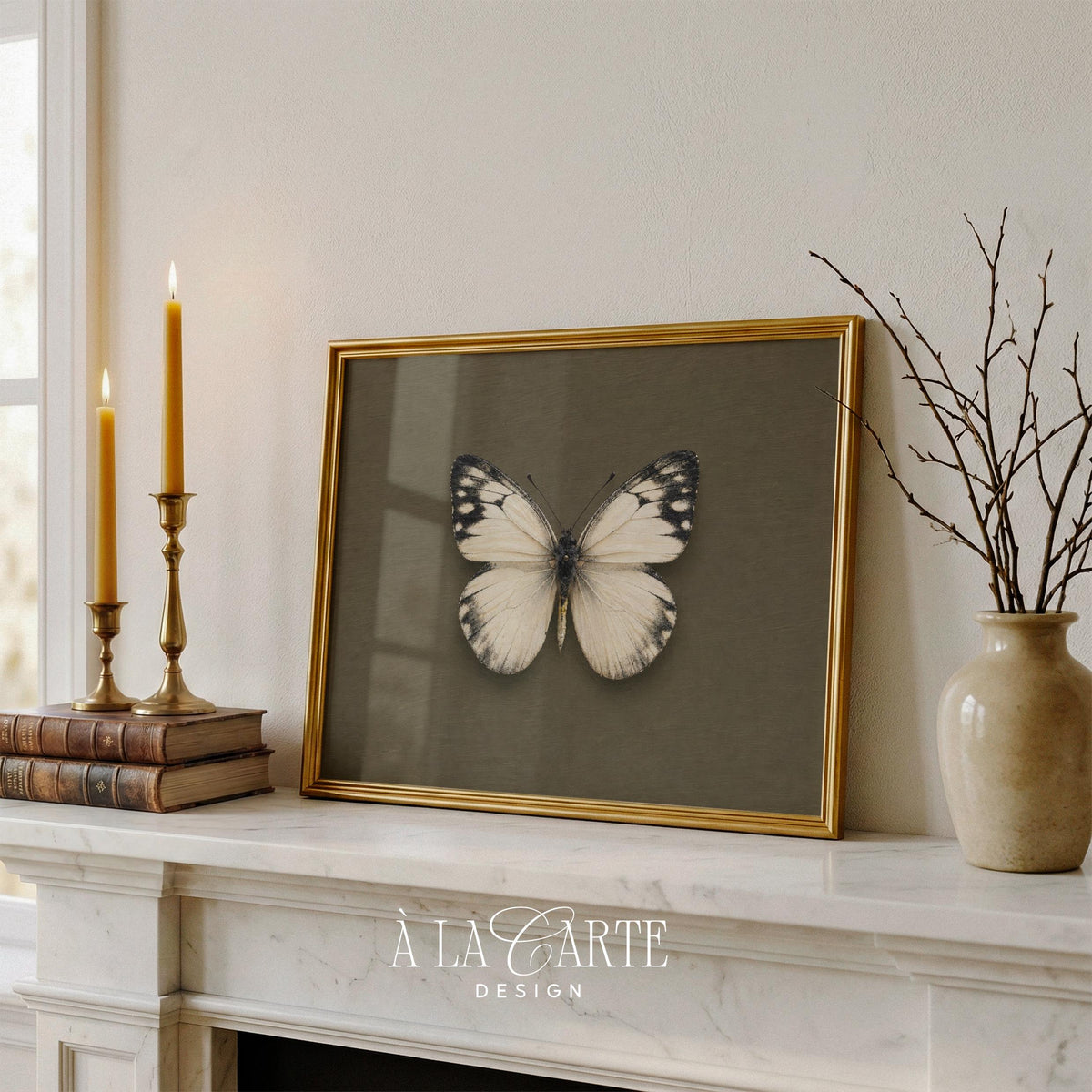 Winged creature printable picture for gallery wall — understated vintage aesthetic with earthy olive tones and nature-inspired elegance