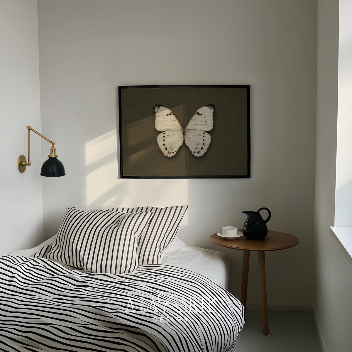 Cream butterfly wall decor printable for bedroom — vintage scientific study with contemplative muted color scheme