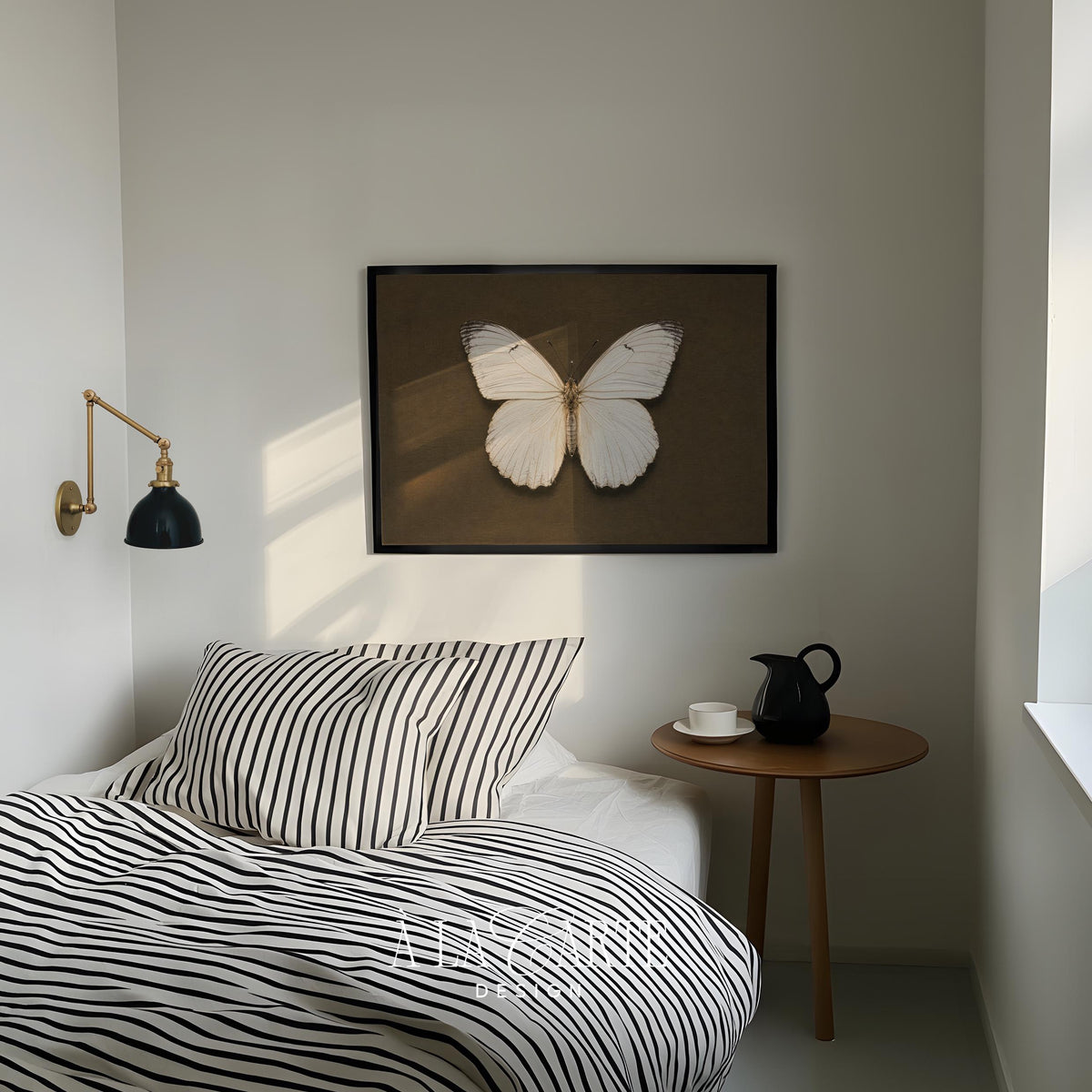 Naturalist insect poster digital download for academic room — pale wings against muted brown museum board aesthetic