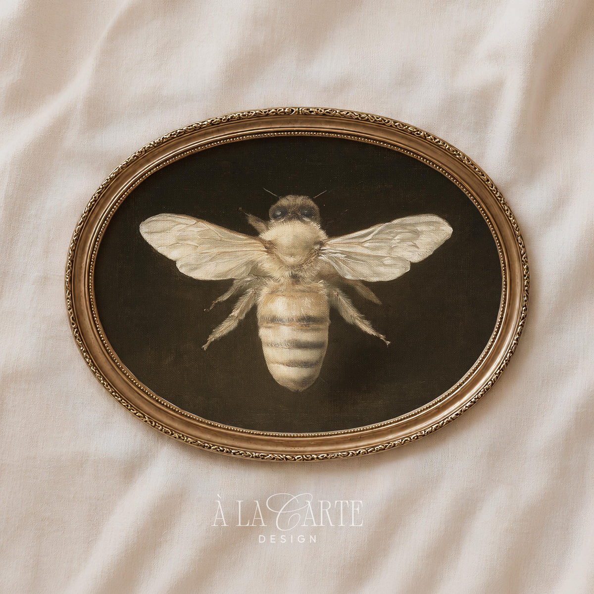 Winged insect oil painting wall art for dark academia rooms — antique scientific aesthetic with aged palette